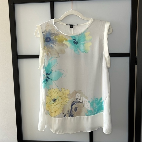 [L] Zac & Rachel White Floral Watercolour Style Sleeveless Blouse Tank Top - Picture 4 of 10
